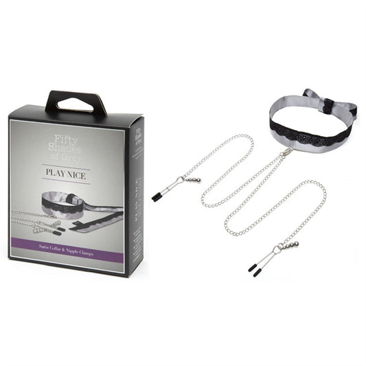 RABAIS - Play Nice Satin, Lace Collar, Nipple Clamps