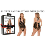 RABAIS - FLOWER LACE BABYDOLL WITH THONG