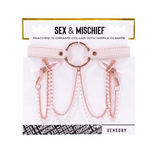 S&M - Peaches 'N Creame Collar with Nipple Clamps