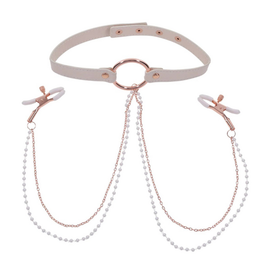 S&M - Peaches 'N Creame Collar with Nipple Clamps