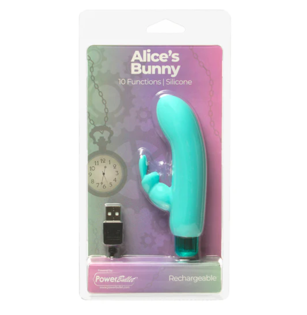 PowerBullet - Alice’s Bunny – Rechargeable Bullet with Removable Rabbit Sleeve – Teal