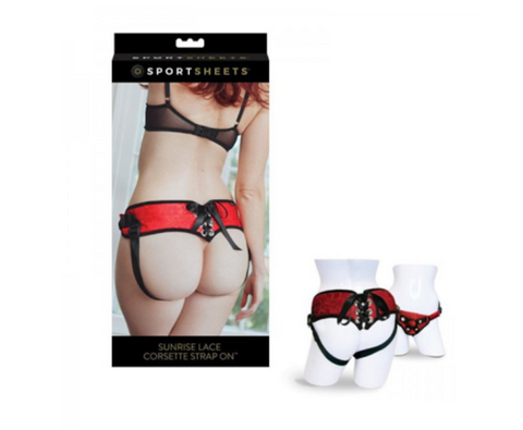 RED LACE CORSET STRAP-ON SPORTSHEETS